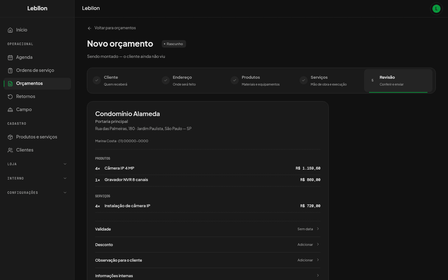 Revisão de orçamento no Lebllon