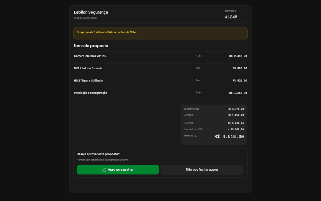 Proposta aberta pelo cliente